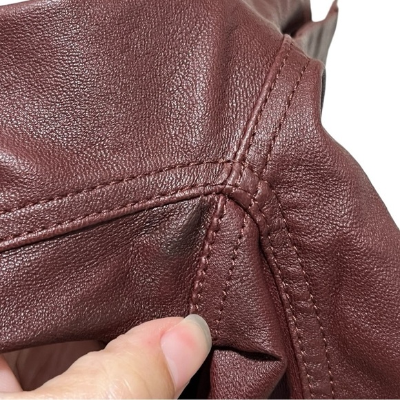 Haute Hippie Burgundy 100% Lamb Skin Leather Mid Rise Pants Size 4 - Picture 14 of 15